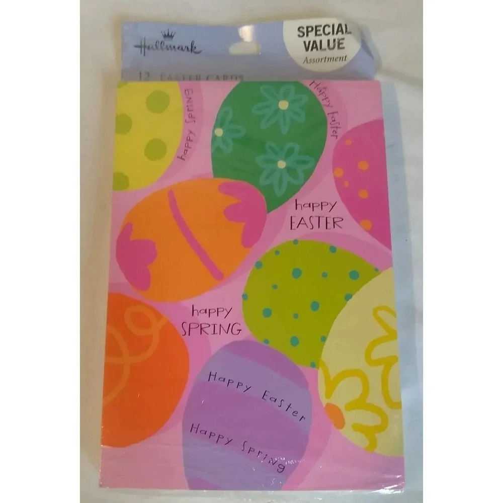 Easter Cards Assorted 12 Cards Eggs Floral‎ Happy Cheerful Bright Hallmark NEW